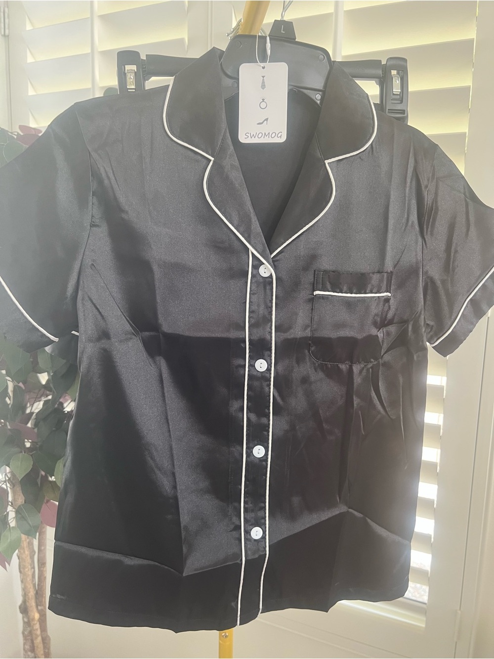 Kids Black, Red, Coral Satin Short Sleeve Pajama Top with White Piping